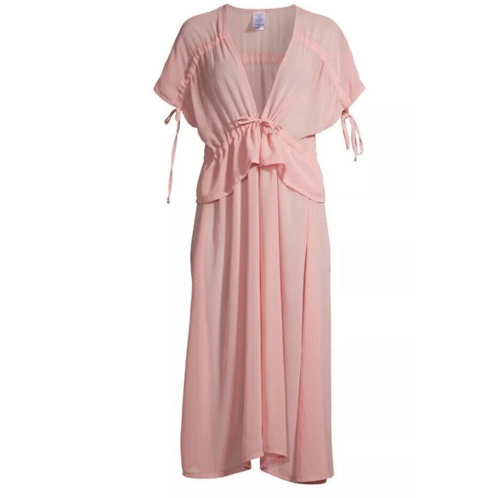 Womens Time and Tru Pink Chiffon Kimono Size Small/Med Swim Cover Up Ties NWT